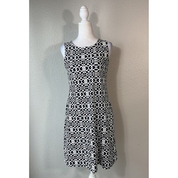 Jude Connally Women's Size Small Brown White Lattice Sleeveless Shift Dress - Picture 1 of 7